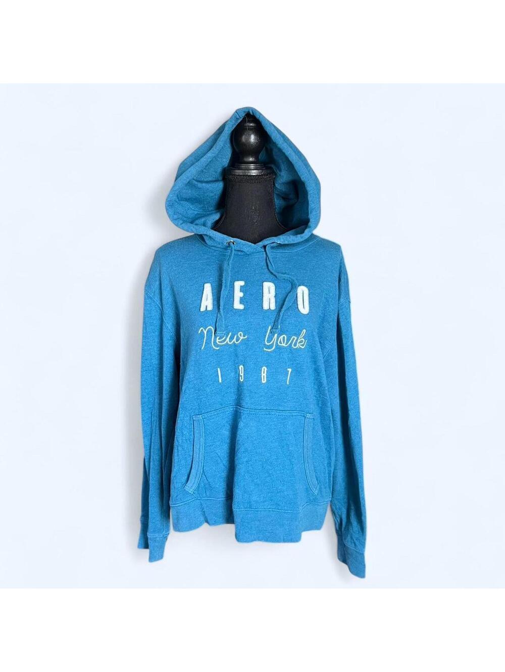 y2k aeropostale aero new york hoodie teal oversized cozy pullover size xl 💙